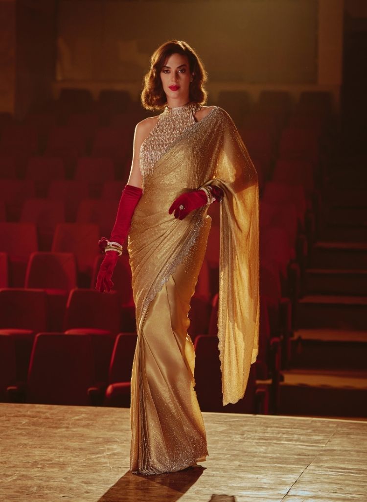 Sequined Gold Sari & Tassel Embellished Blouse – Sari