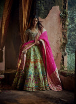 Load image into Gallery viewer, Lime Green Hand-Painted Lehenga Set
