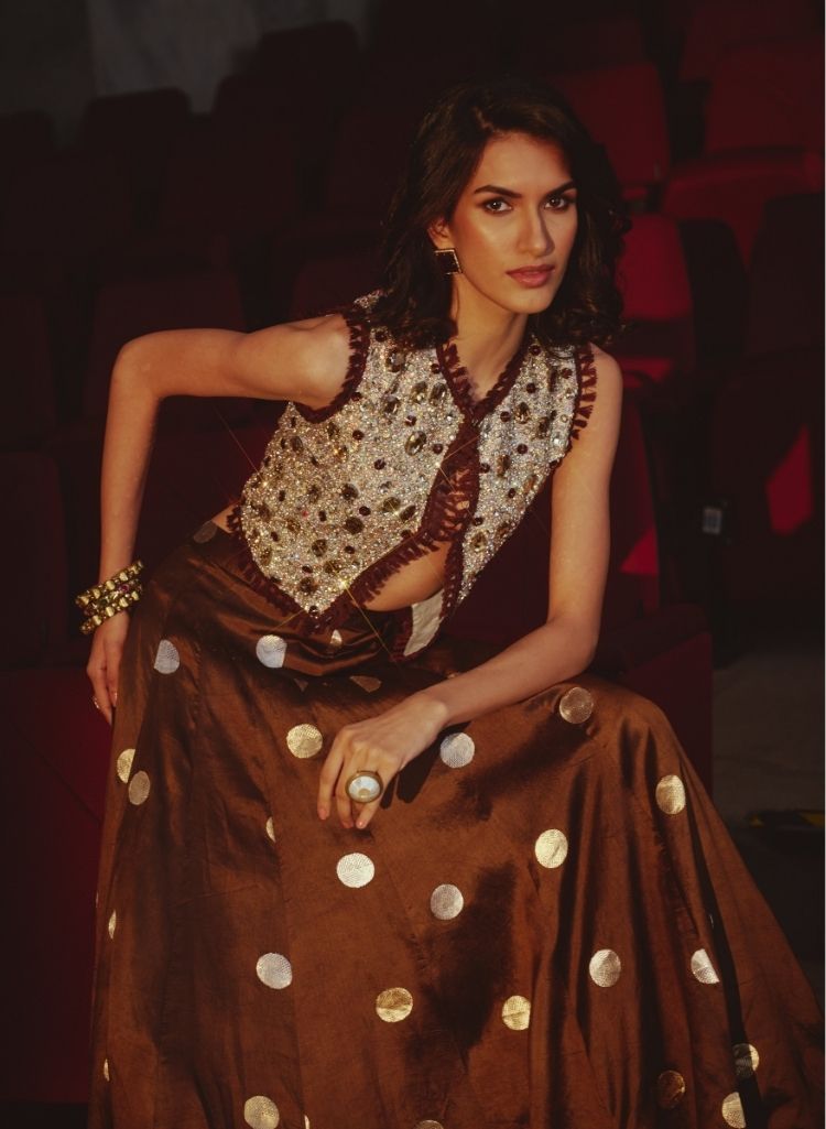Crystal Bolero & Polka Dot Lehenga Set – Skirt