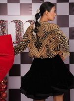 Load image into Gallery viewer, VOLUMINOUS VELVET LBD PAIRED WITH GOLD SWAROVSKI DICE JACKET