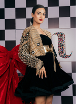 Load image into Gallery viewer, VOLUMINOUS VELVET LBD PAIRED WITH GOLD SWAROVSKI DICE JACKET