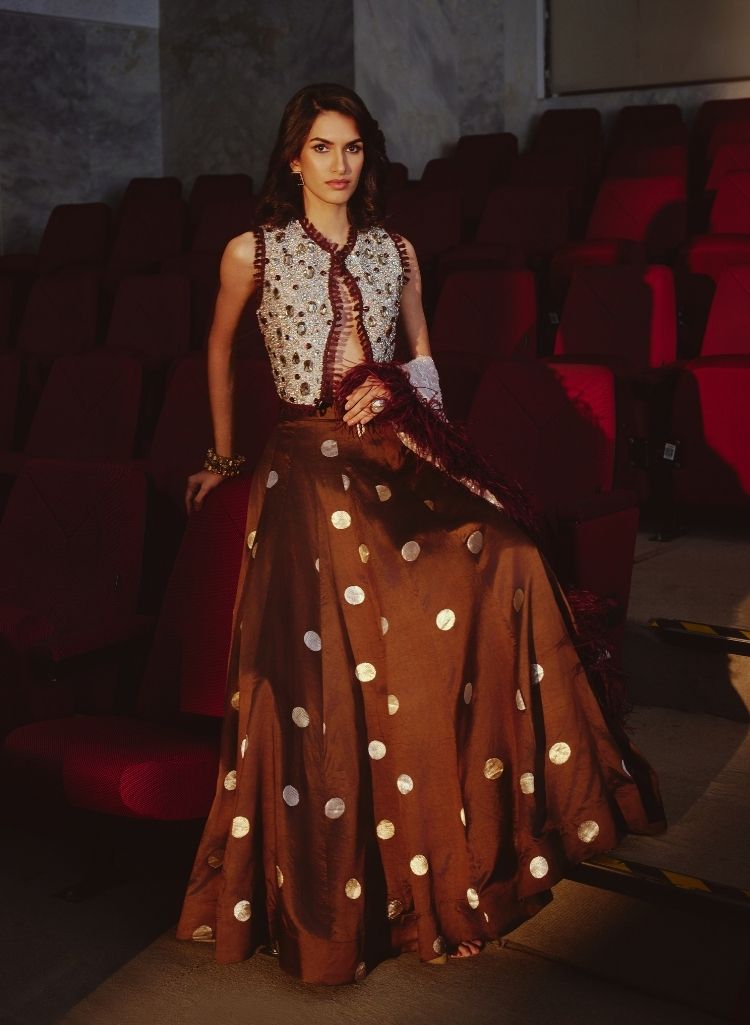 Crystal Bolero & Polka Dot Lehenga Set – Skirt