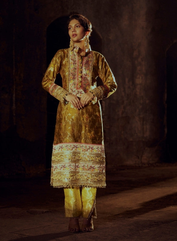 Olive Green Banarasi Silk Kurta Set