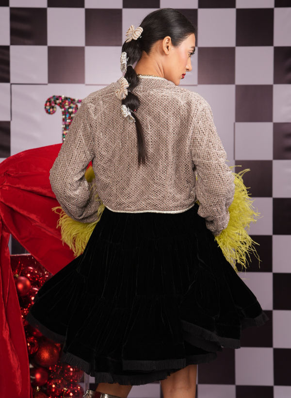 SWAROVSKI OPEN JACKET WITH OSTRICH FEATHER SLEEVES