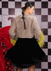 SWAROVSKI OPEN JACKET WITH OSTRICH FEATHER SLEEVES
