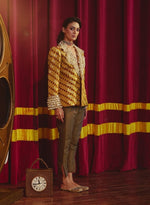 Load image into Gallery viewer, Embellished Gold Brocade Blazer Set