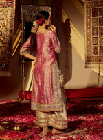 Load image into Gallery viewer, Pink Banarasi Kurta Set With Mirror &amp; Gota Work
