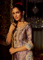 Blue Banarasi Kurta Set With Mirror & Gota Work