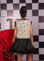 Load image into Gallery viewer, SKY BLUE SWAROVSKI WAISTCOAT WITH BROWN TASSELS