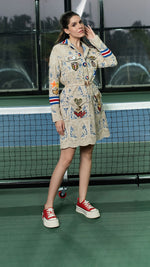 Load image into Gallery viewer, CROCHET DENIM TRENCH DRESS