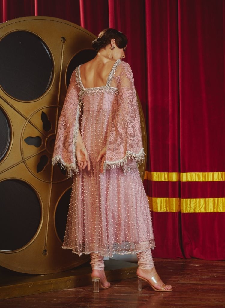Rose Pink Embellished Net Anarkali