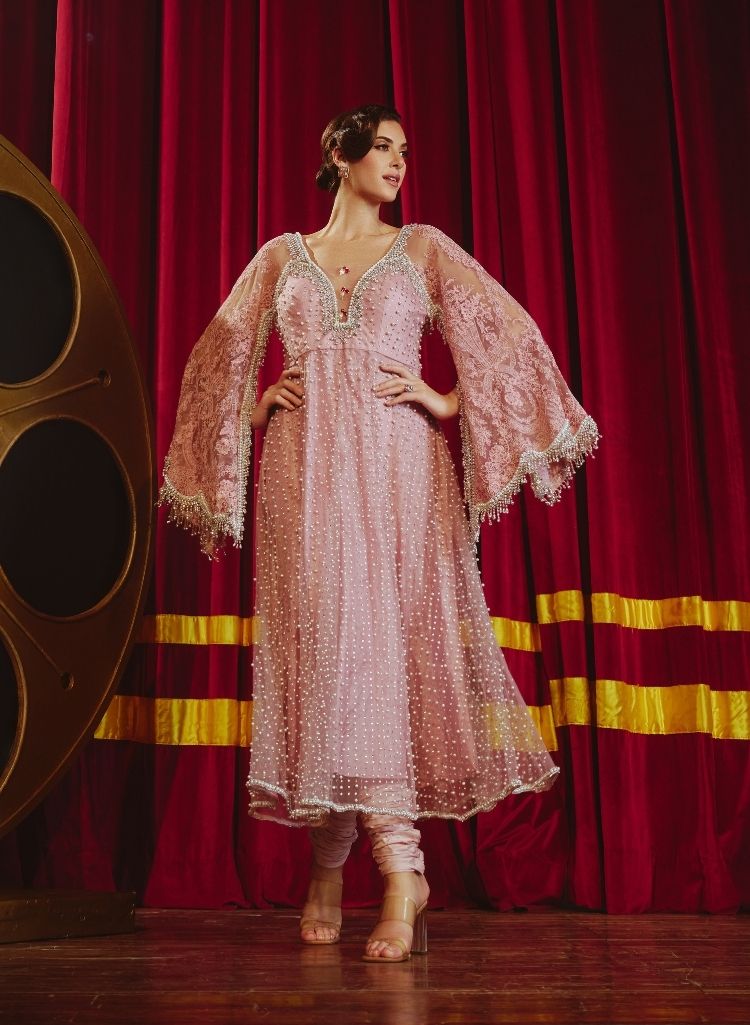 Rose Pink Embellished Net Anarkali