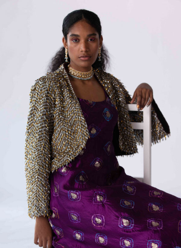 Purple Sleeveless Silk Kurta & Churidar