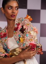 PEACH SWAROVSKI EMBELLISHED BOLERO