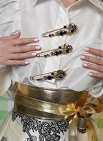 Load image into Gallery viewer, WHITE SAFETY PIN SHIRT PAIRED WITH SATIN LACE FLARED PANTS