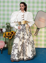 Load image into Gallery viewer, WHITE SAFETY PIN SHIRT PAIRED WITH SATIN LACE FLARED PANTS