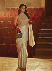 Sequined Silver Sari & Tassel Embellished Blouse