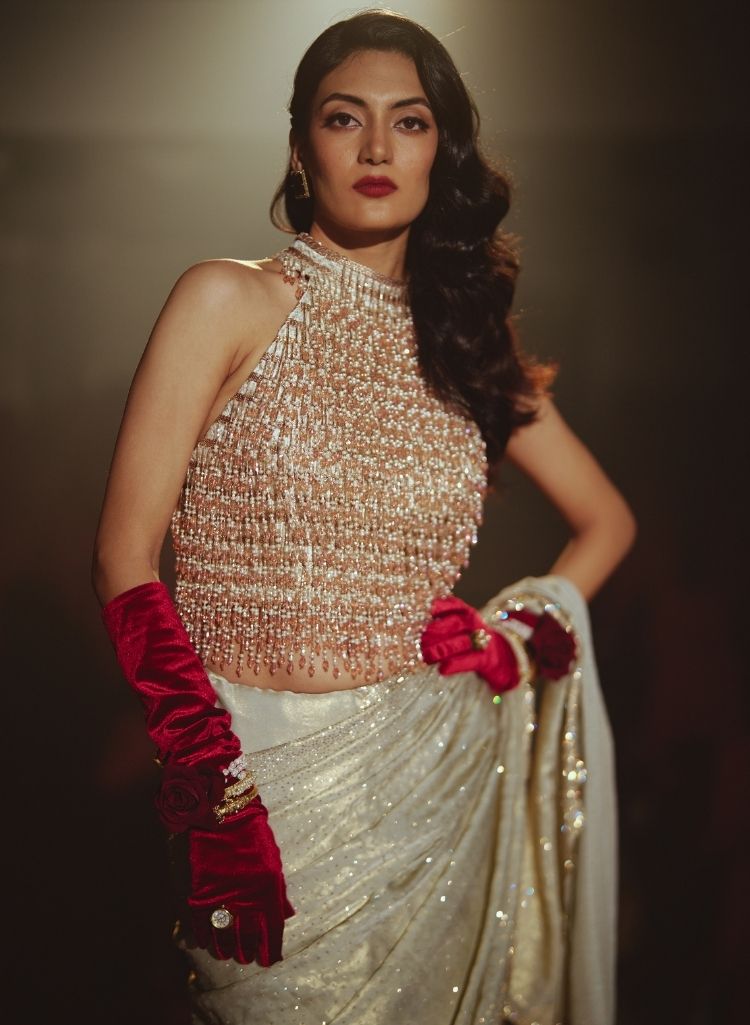 Sequined Silver Sari & Tassel Embellished Blouse – Sari