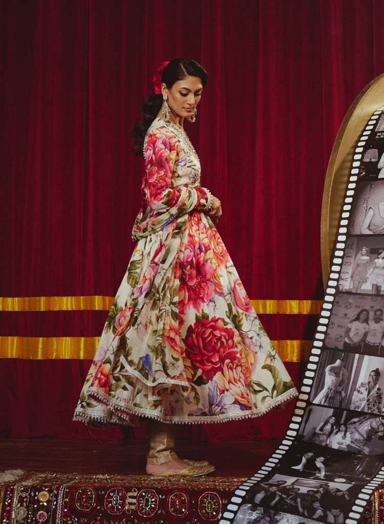 Floral Anarkali with Swarovski Embellishments