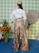 Load image into Gallery viewer, WHITE MEASURE TAPE SHIRT PAIRED WITH SATIN FLORAL PANTS
