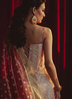 Load image into Gallery viewer, Peach Self Woven Corset Sharara Set