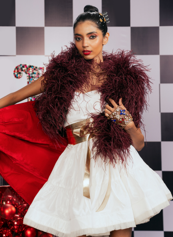 MAROON OSTRICH FEATHER OPEN MINK JACKET