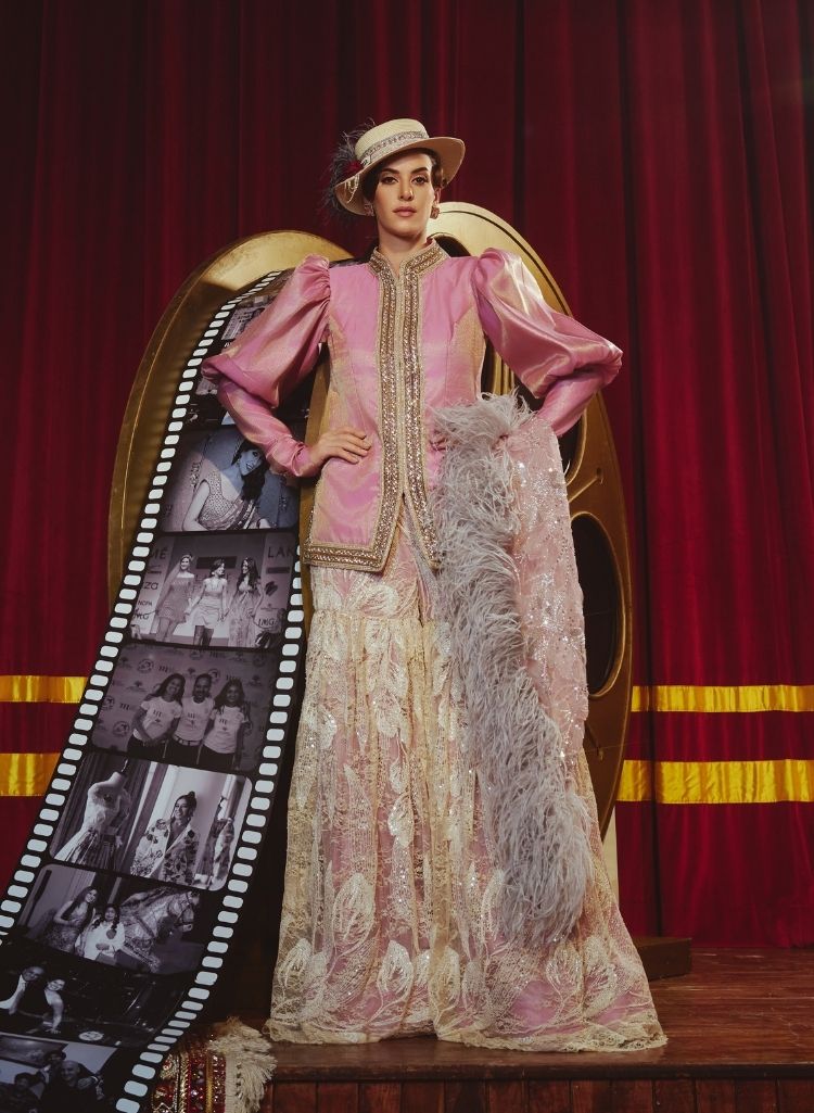 Rose-Pink Zari Kurta & Chantilly Lace Sharara Set