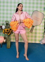 Load image into Gallery viewer, PINK BOLERO WITH ORANGE APPLIQUÈ FLOWERS