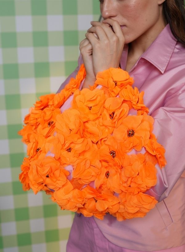PINK BOLERO WITH ORANGE APPLIQUÈ FLOWERS