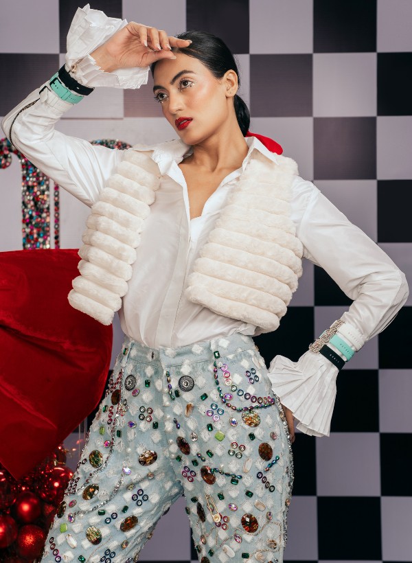 CREAM FAUX FUR SLEEVELESS REVERSIBLE WAISTCOAT