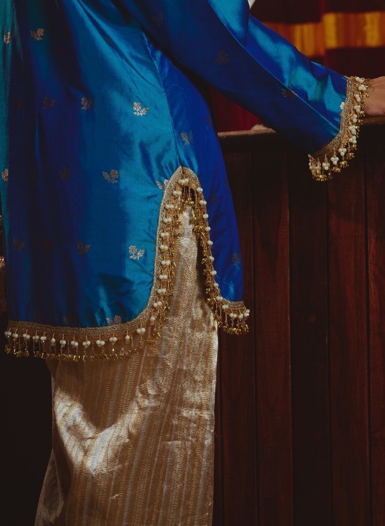 Peacock Blue Silk Farshi Salwar Set