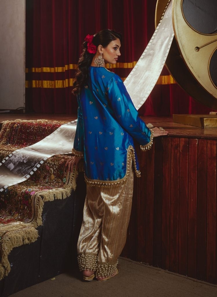 Peacock Blue Silk Farshi Salwar Set