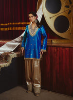 Load image into Gallery viewer, Peacock Blue Silk Farshi Salwar Set
