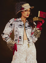 Load image into Gallery viewer, Newspaper Print Jacket &amp; Chantilly Lace Sharara