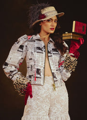 Newspaper Print Jacket & Chantilly Lace Sharara