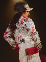 Load image into Gallery viewer, Newspaper Print Jacket &amp; Chantilly Lace Sharara