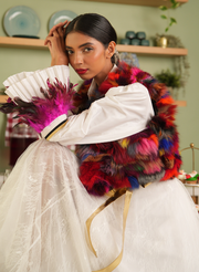 MULTI-COLORED FAUX FUR SLEEVELESS REVERSIBLE WAISTCOAT