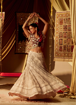 Load image into Gallery viewer, Red &amp; White Swarovski Beaded Lehenga Set
