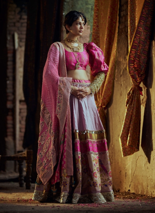 Light Mauve Brocade Silk Lehenga Set