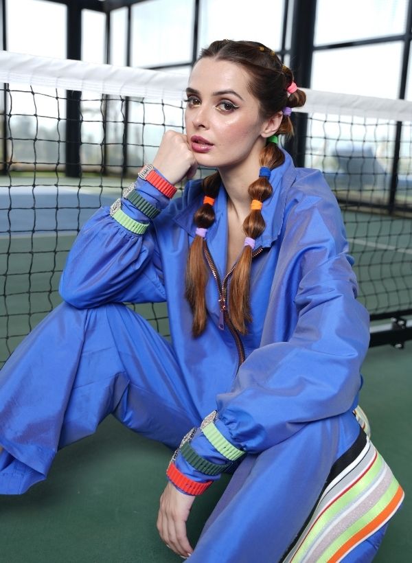 BLUE ZIPPER TRACK SUIT WITH SWAROVSKI WATCHES