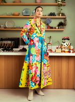 Load image into Gallery viewer, HAND-PAINTED GREEN TAFFETA COAT PAIRED WITH A QUILTED SILK OVERLAP SKIRT