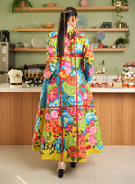 Load image into Gallery viewer, HAND-PAINTED GREEN TAFFETA COAT PAIRED WITH A QUILTED SILK OVERLAP SKIRT