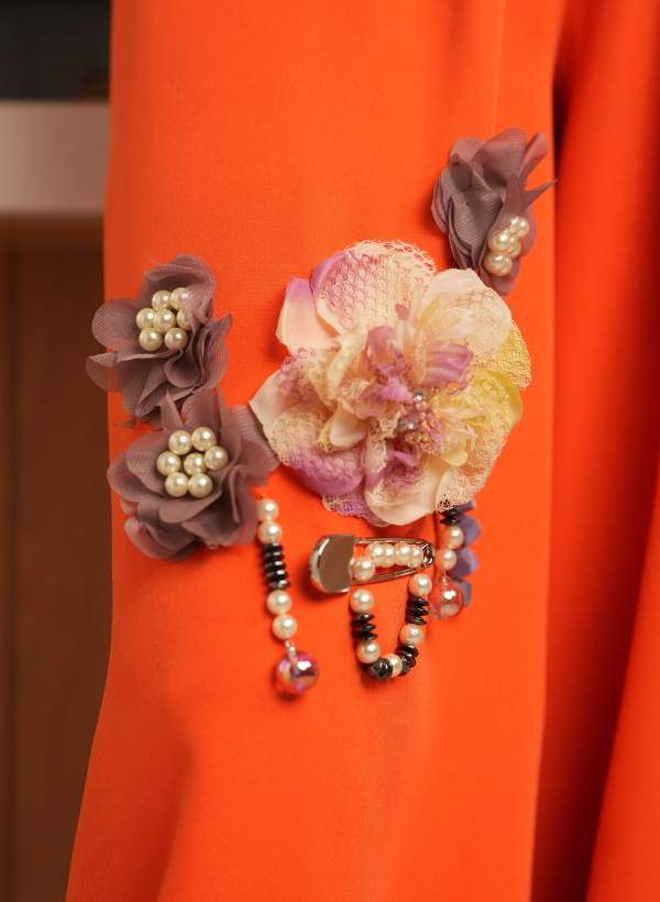 FLORAL APPLIQUÉD ORANGE ZIPPER TRACKSUIT