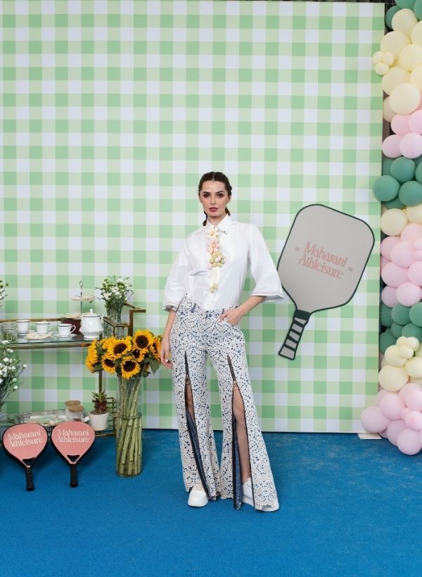 WHITE SHIRT WITH FLORAL DETAILING PAIRED WITH CUTWORK CROCHET PANTS