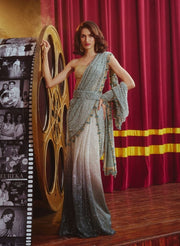 Brocade Corset with Dusty-Green Sequinned Sari