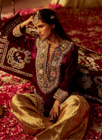 Load image into Gallery viewer, Burgundy Velvet Kurta Set
