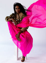 Parrot Green Blousan & Hot Pink Saree