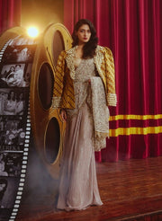 Brocade Corset with Beige Sequinned Sari