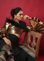 Load image into Gallery viewer, Copper &amp; Black Metallic Lehenga Set
