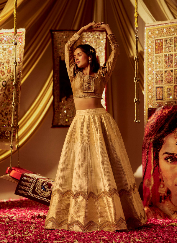 Silver & Gold Banarasi Lehenga Set